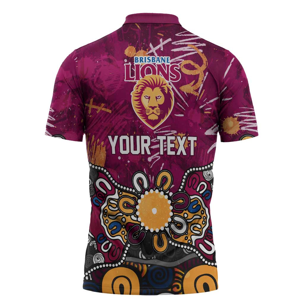 Personalized Brisbane Lions Zipper Polo Shirt Aboriginal Dot Painting Graffiti Style