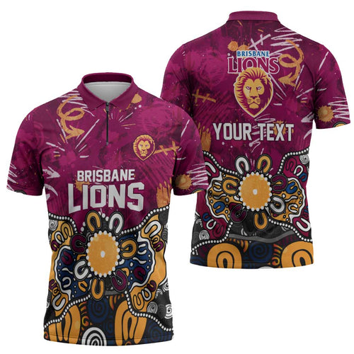 Personalized Brisbane Lions Zipper Polo Shirt Aboriginal Dot Painting Graffiti Style