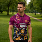 Personalized Brisbane Lions Zipper Polo Shirt Aboriginal Dot Painting Graffiti Style
