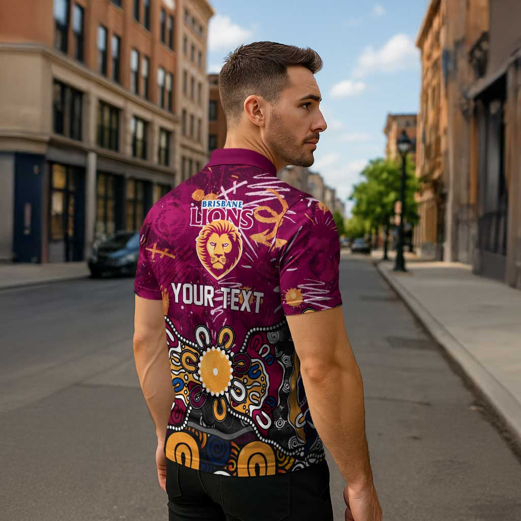 Personalized Brisbane Lions Zipper Polo Shirt Aboriginal Dot Painting Graffiti Style
