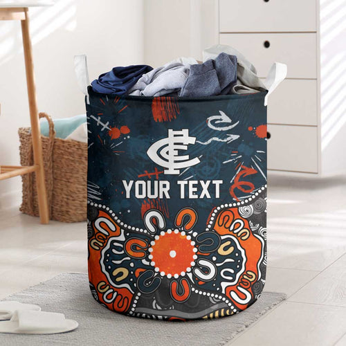 Personalized Carlton Blues Laundry Basket Aboriginal Dot Painting Graffiti Style