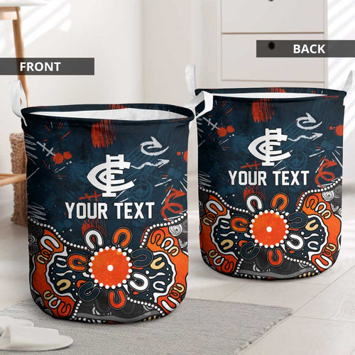 Personalized Carlton Blues Laundry Basket Aboriginal Dot Painting Graffiti Style