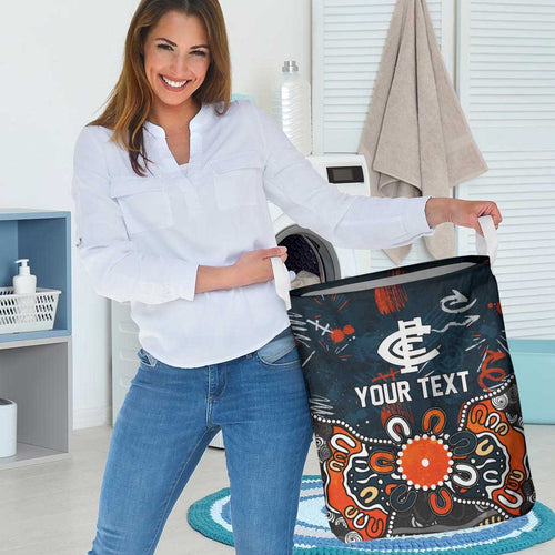 Personalized Carlton Blues Laundry Basket Aboriginal Dot Painting Graffiti Style
