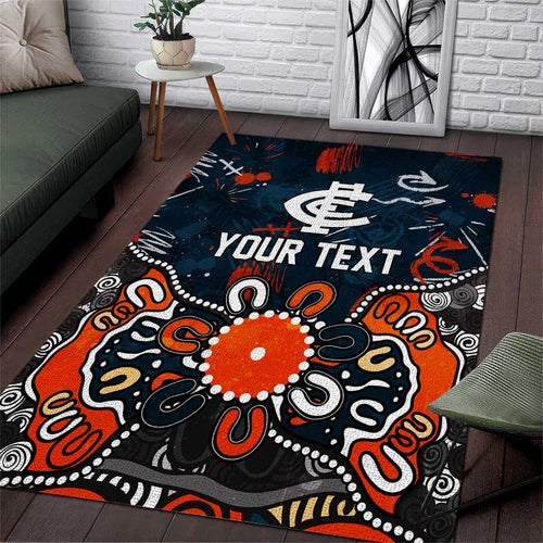 Personalized Carlton Blues Area Rug Aboriginal Dot Painting Graffiti Style