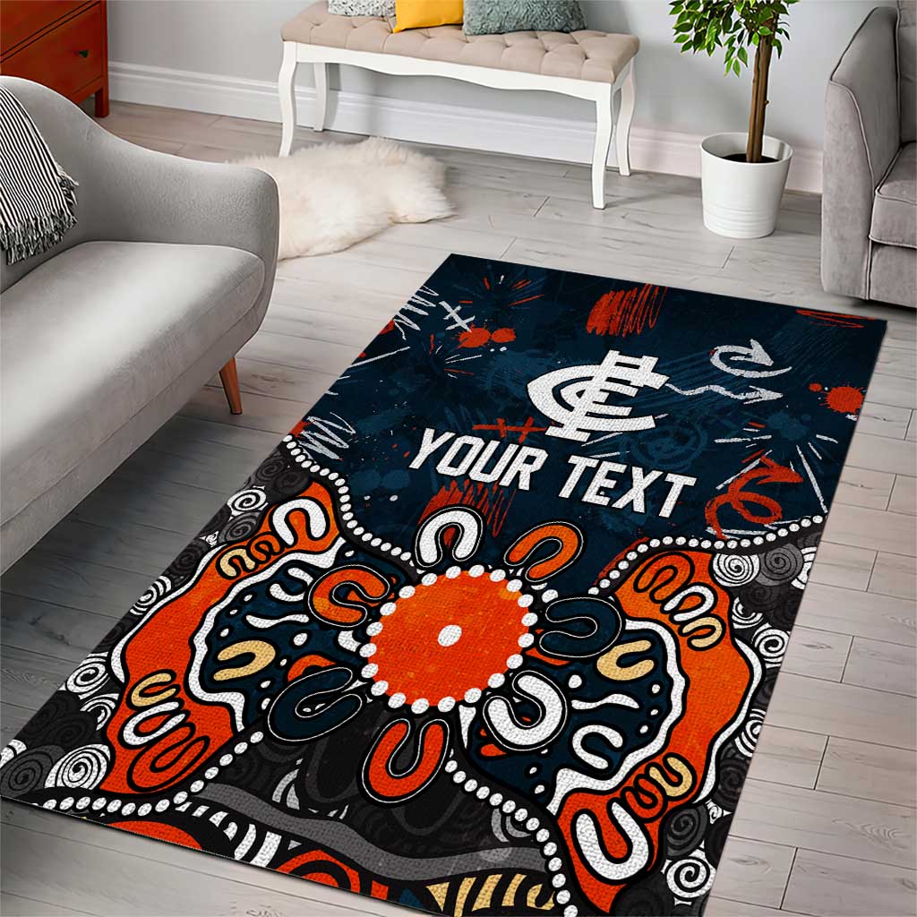 Personalized Carlton Blues Area Rug Aboriginal Dot Painting Graffiti Style