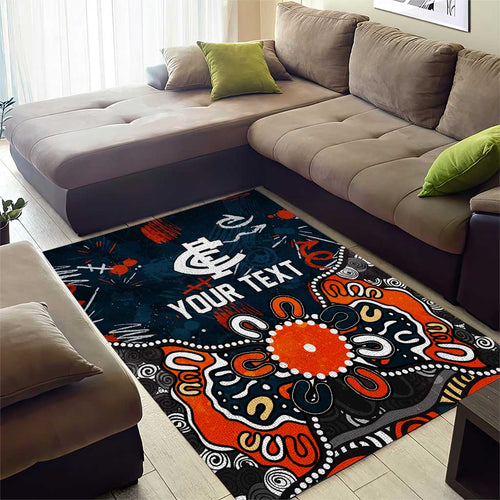Personalized Carlton Blues Area Rug Aboriginal Dot Painting Graffiti Style