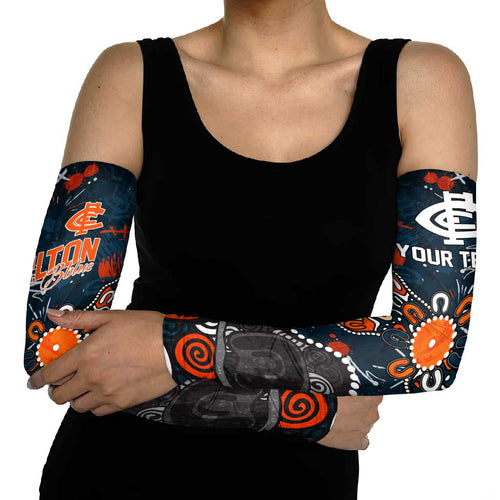 Personalized Carlton Blues Arm Sleeves Aboriginal Dot Painting Graffiti Style