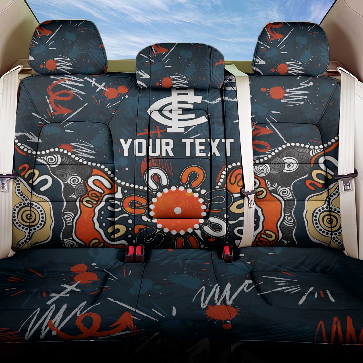 Personalized Carlton Blues Back Car Seat Cover Aboriginal Dot Painting Graffiti Style