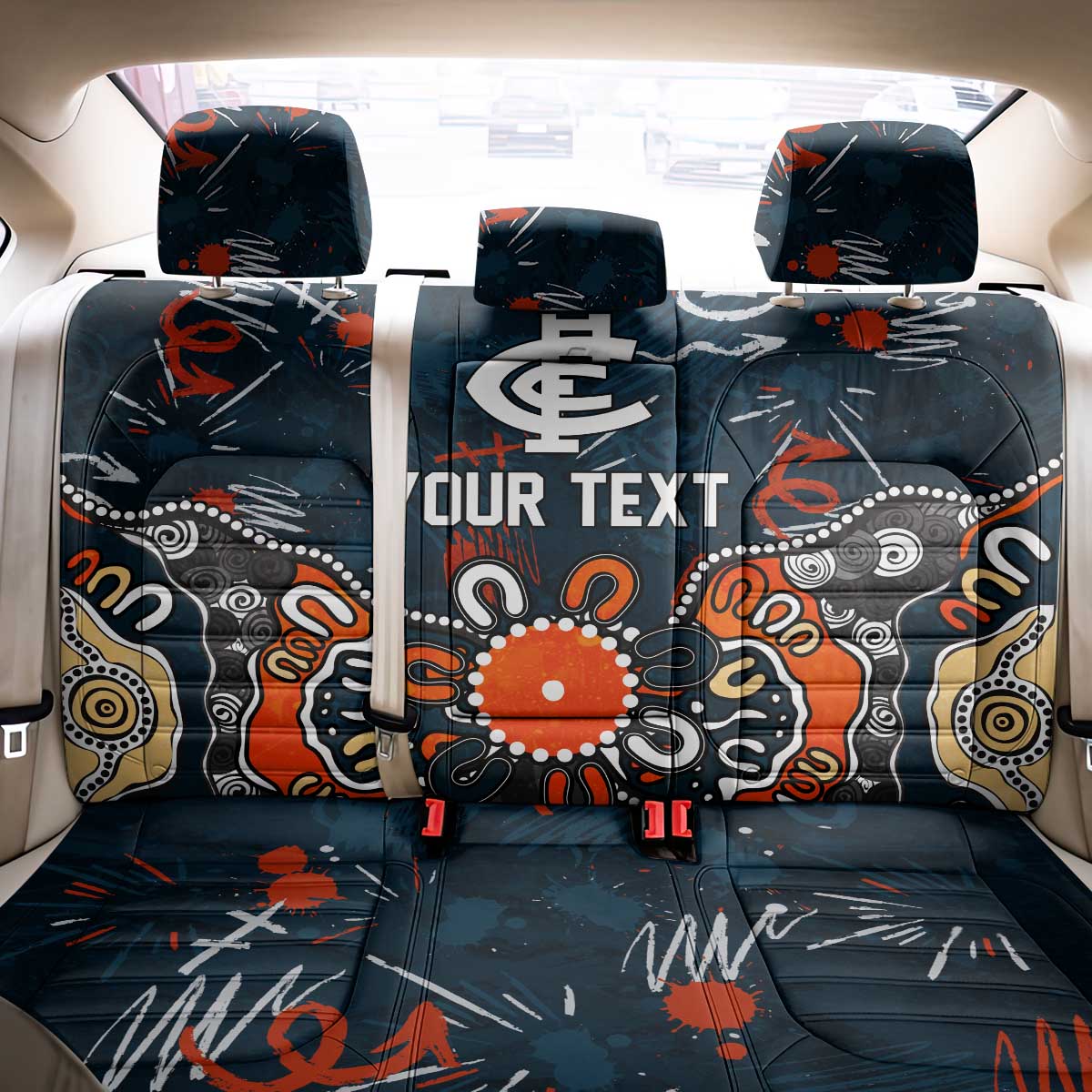 Personalized Carlton Blues Back Car Seat Cover Aboriginal Dot Painting Graffiti Style
