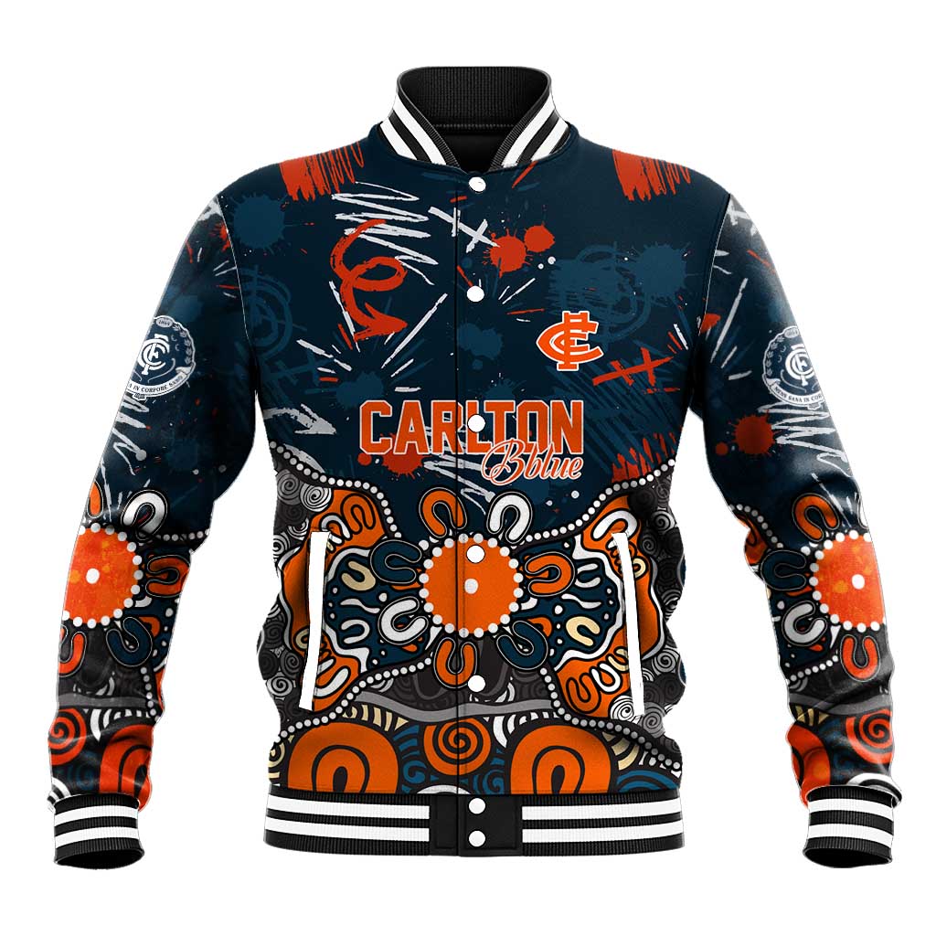 Personalized Carlton Blues Baseball Jacket Aboriginal Dot Painting Graffiti Style