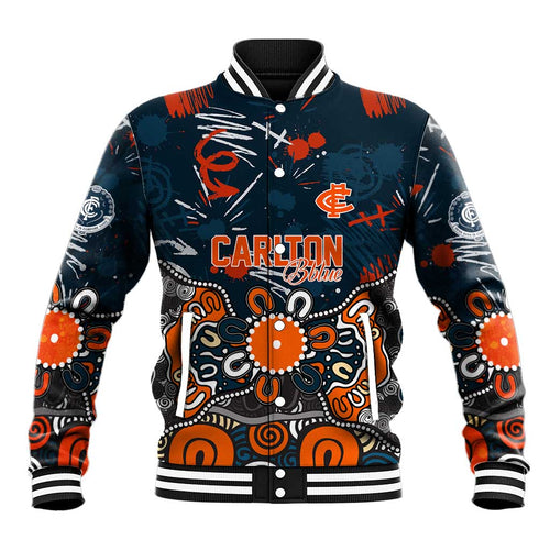 Personalized Carlton Blues Baseball Jacket Aboriginal Dot Painting Graffiti Style