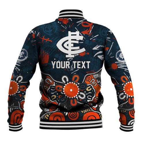 Personalized Carlton Blues Baseball Jacket Aboriginal Dot Painting Graffiti Style