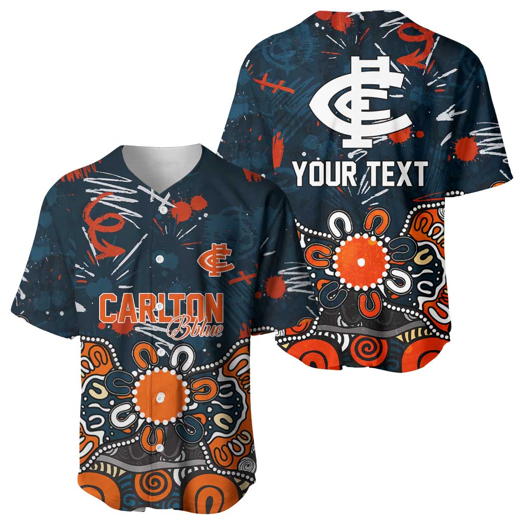 Personalized Carlton Blues Baseball Jersey Aboriginal Dot Painting Graffiti Style