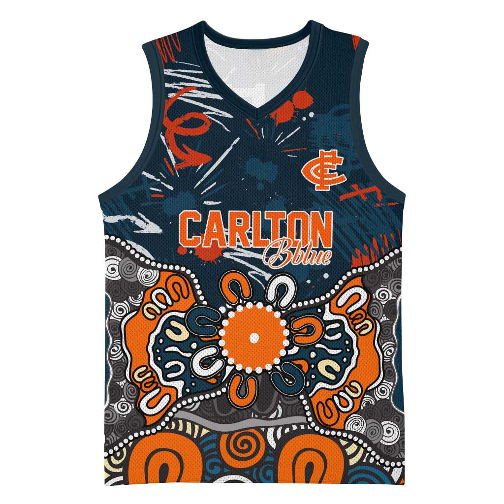 Personalized Carlton Blues Basketball Jersey Aboriginal Dot Painting Graffiti Style