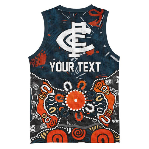 Personalized Carlton Blues Basketball Jersey Aboriginal Dot Painting Graffiti Style