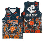 Personalized Carlton Blues Basketball Jersey Aboriginal Dot Painting Graffiti Style