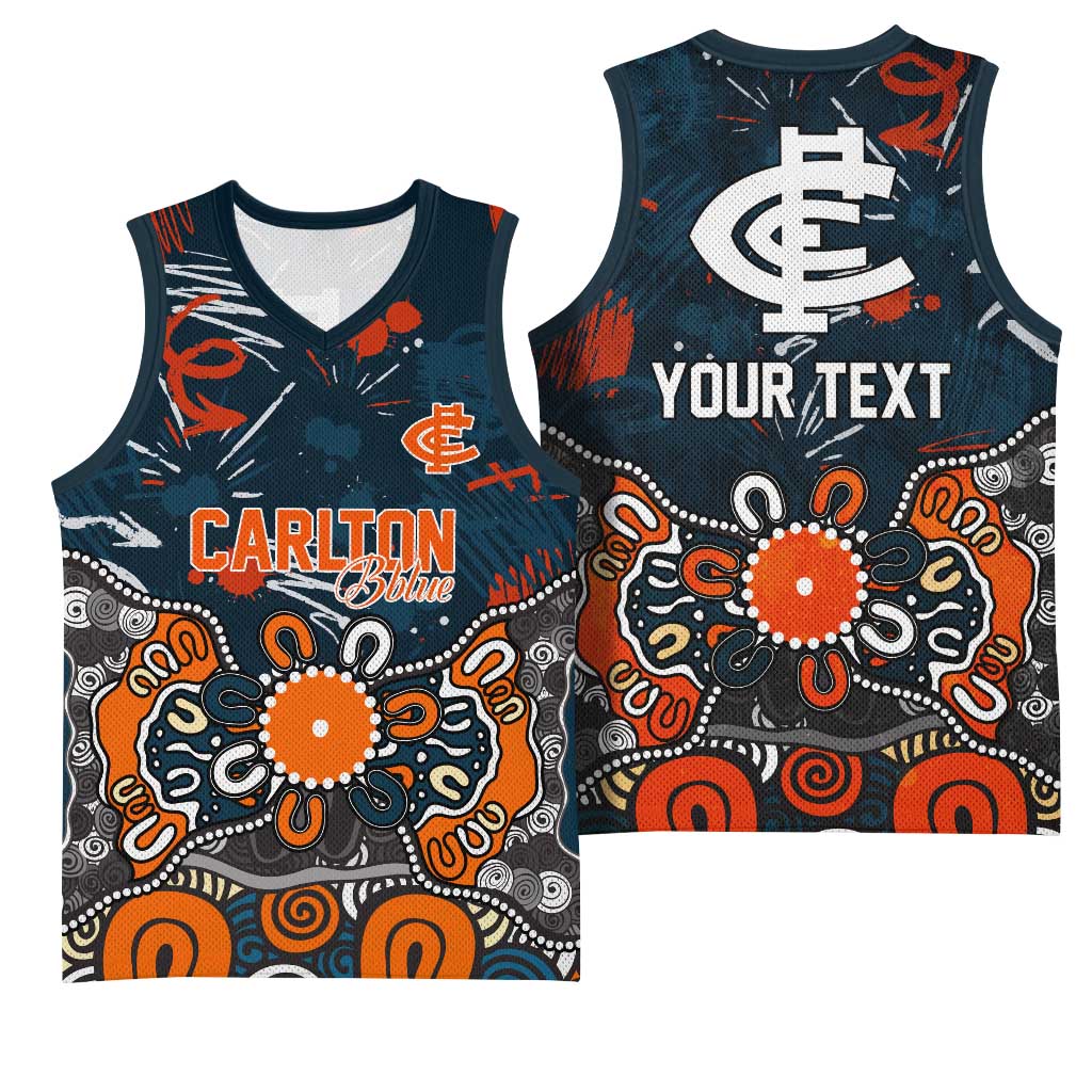 Personalized Carlton Blues Basketball Jersey Aboriginal Dot Painting Graffiti Style