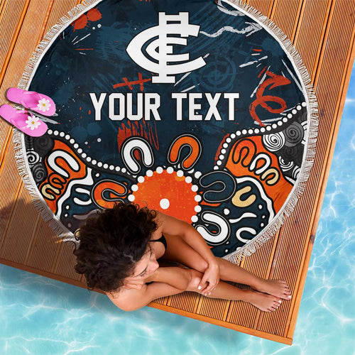 Personalized Carlton Blues Beach Blanket Aboriginal Dot Painting Graffiti Style