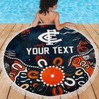 Personalized Carlton Blues Beach Blanket Aboriginal Dot Painting Graffiti Style