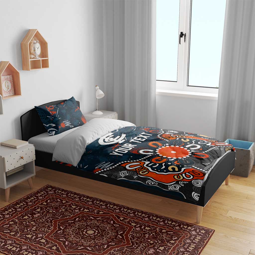 Personalized Carlton Blues Bedding Set Aboriginal Dot Painting Graffiti Style