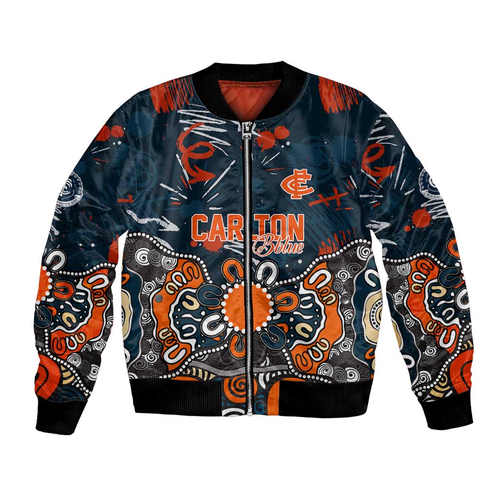 Personalized Carlton Blues Bomber Jacket Aboriginal Dot Painting Graffiti Style