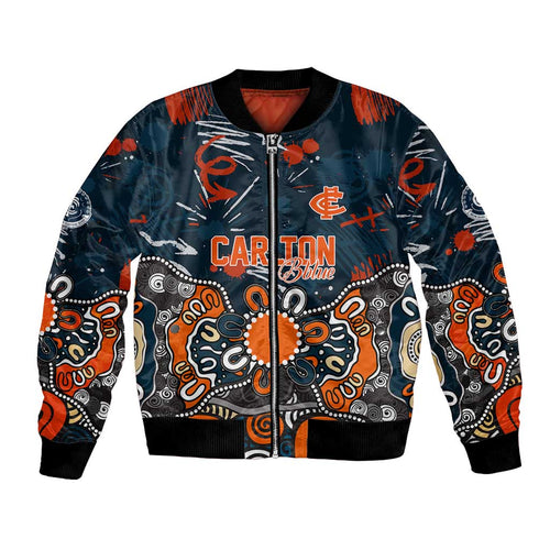 Personalized Carlton Blues Bomber Jacket Aboriginal Dot Painting Graffiti Style