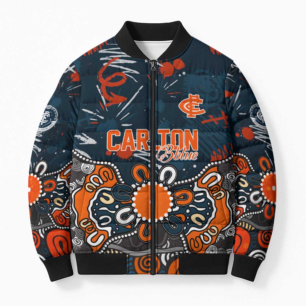 Personalized Carlton Blues Bomber Puffer Jacket Aboriginal Dot Painting Graffiti Style