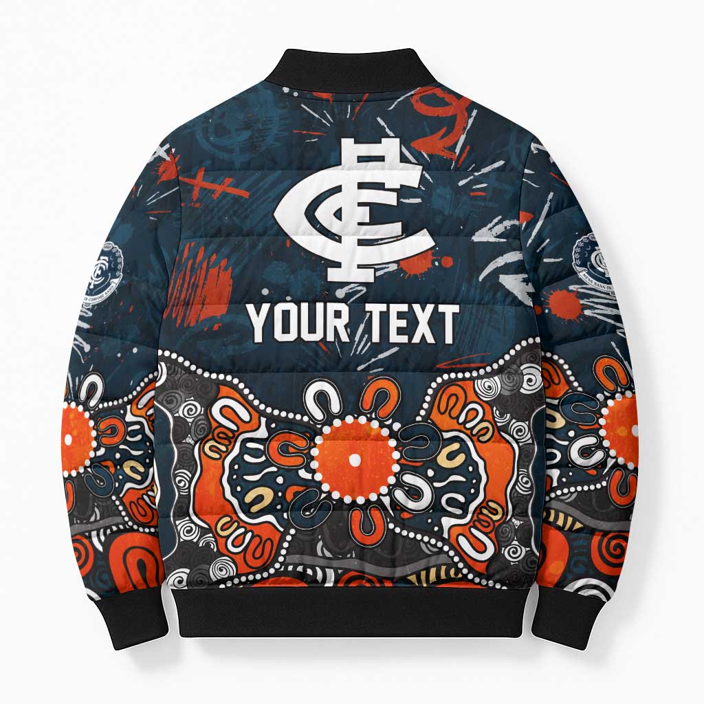 Personalized Carlton Blues Bomber Puffer Jacket Aboriginal Dot Painting Graffiti Style