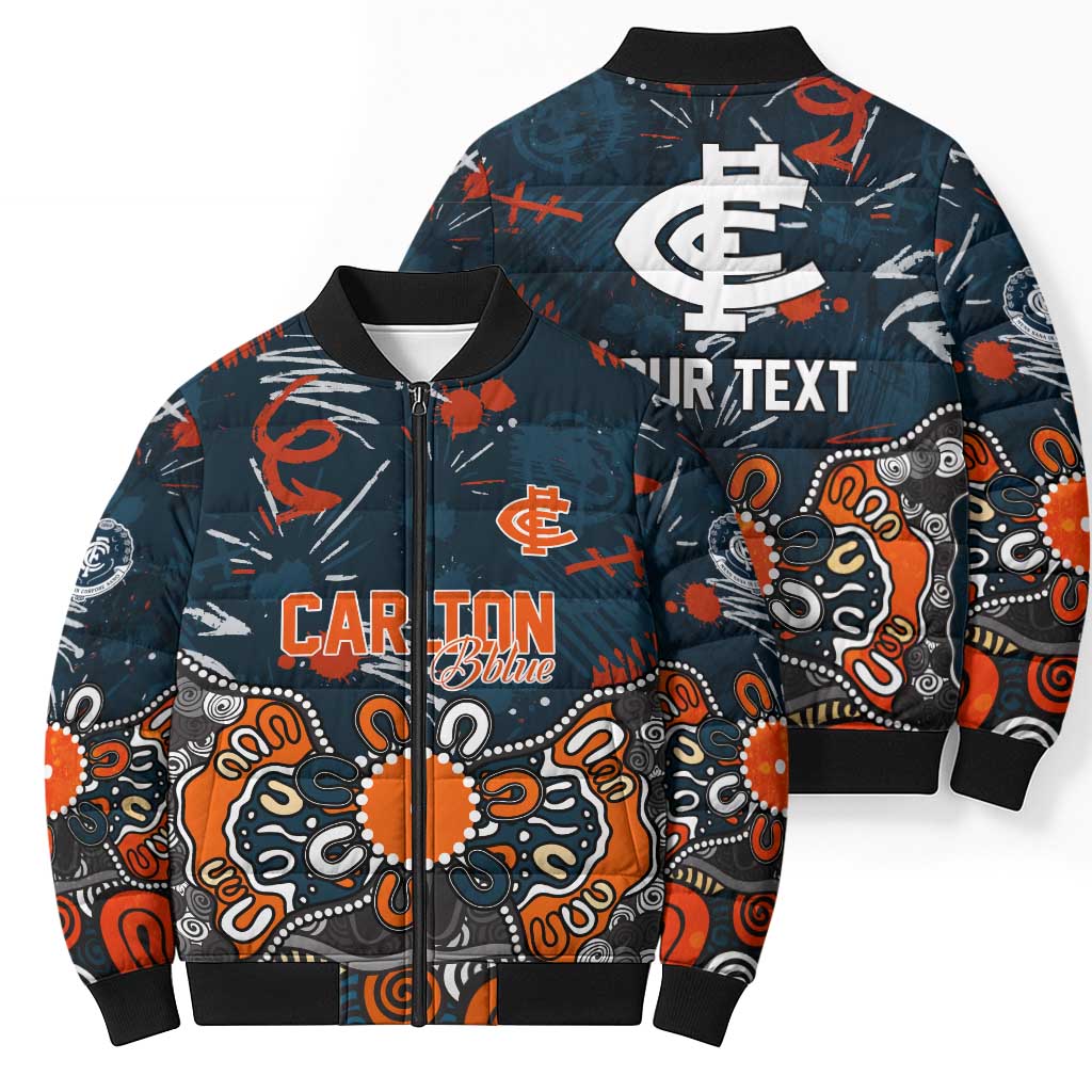 Personalized Carlton Blues Bomber Puffer Jacket Aboriginal Dot Painting Graffiti Style