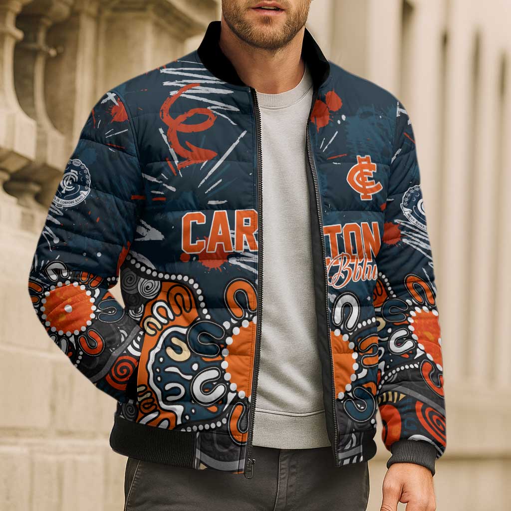 Personalized Carlton Blues Bomber Puffer Jacket Aboriginal Dot Painting Graffiti Style