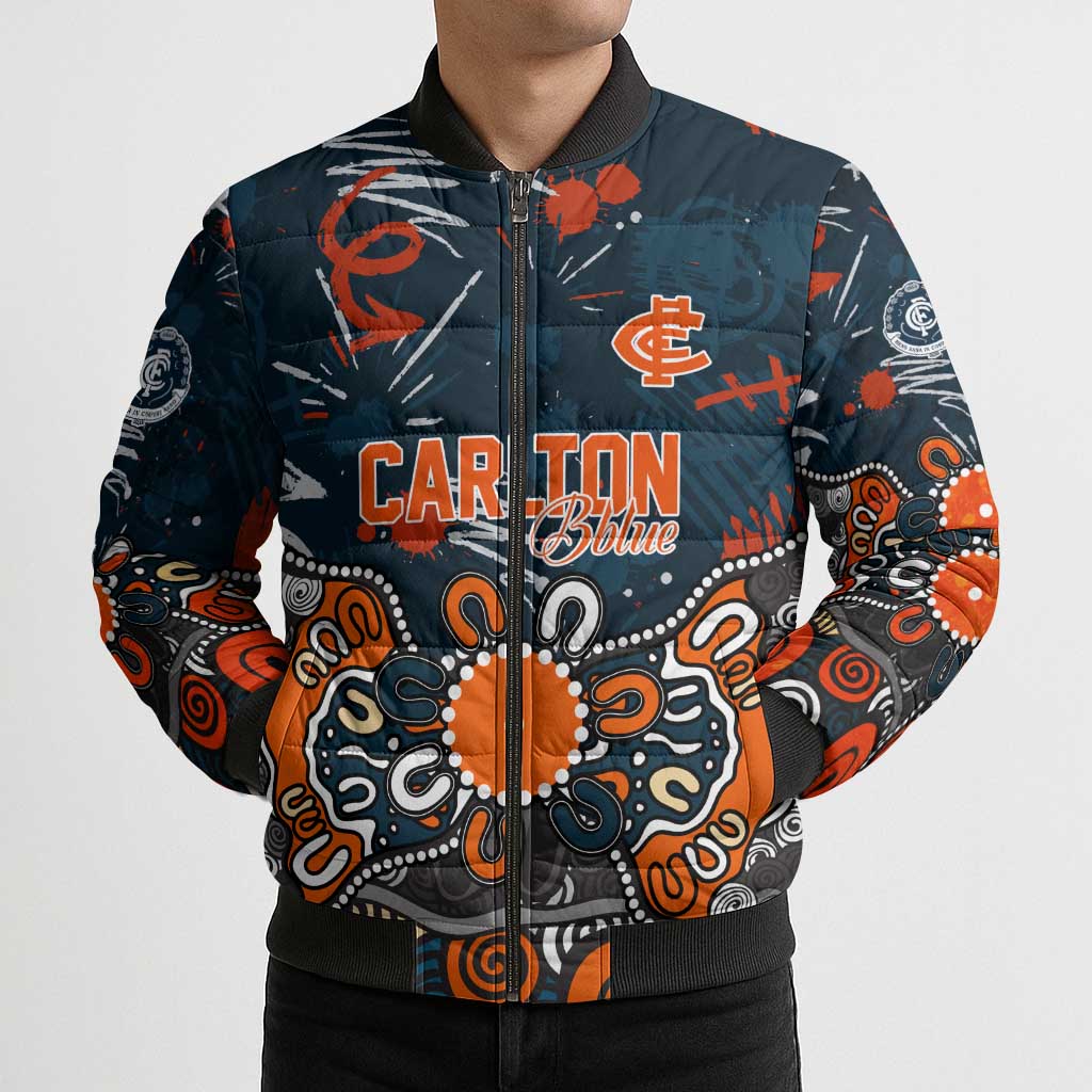 Personalized Carlton Blues Bomber Puffer Jacket Aboriginal Dot Painting Graffiti Style