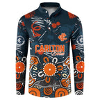 Personalized Carlton Blues Button Sweatshirt Aboriginal Dot Painting Graffiti Style