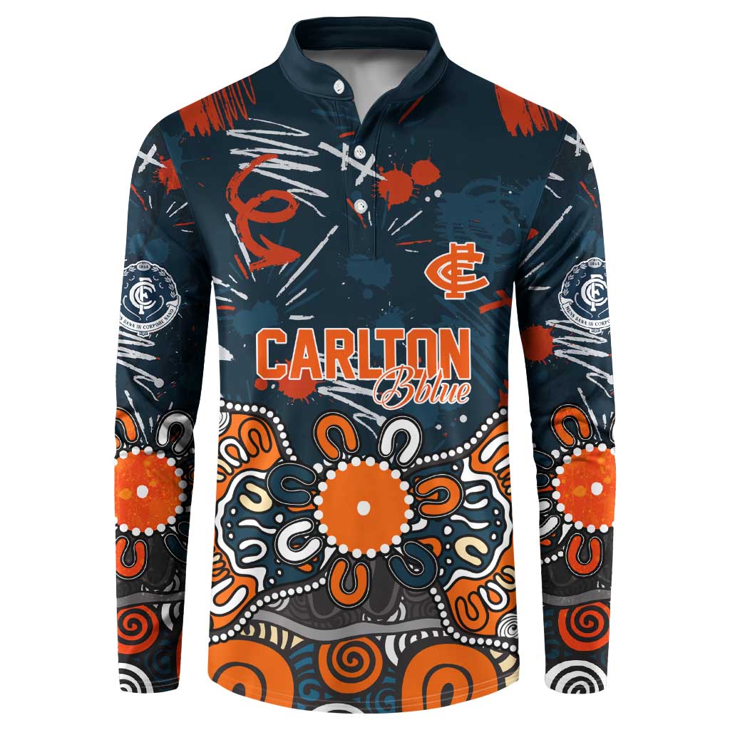 Personalized Carlton Blues Button Sweatshirt Aboriginal Dot Painting Graffiti Style