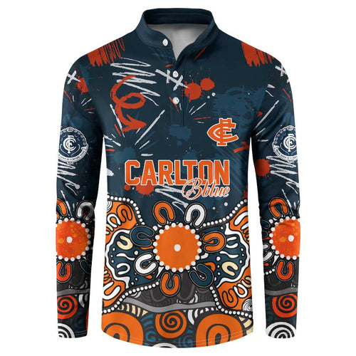 Personalized Carlton Blues Button Sweatshirt Aboriginal Dot Painting Graffiti Style