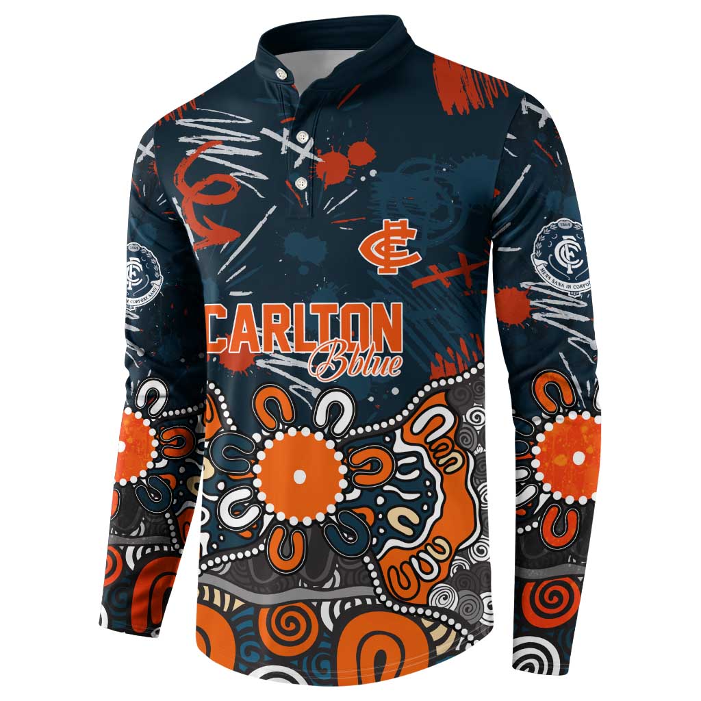 Personalized Carlton Blues Button Sweatshirt Aboriginal Dot Painting Graffiti Style