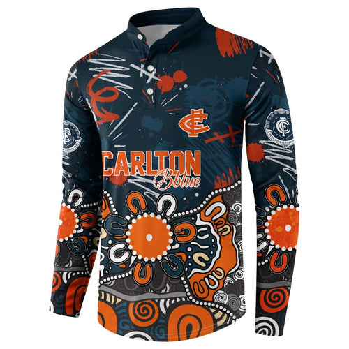 Personalized Carlton Blues Button Sweatshirt Aboriginal Dot Painting Graffiti Style