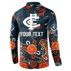 Personalized Carlton Blues Button Sweatshirt Aboriginal Dot Painting Graffiti Style