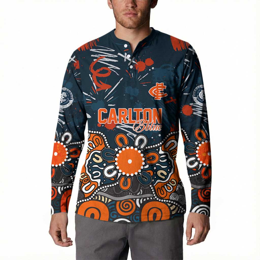 Personalized Carlton Blues Button Sweatshirt Aboriginal Dot Painting Graffiti Style