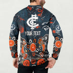 Personalized Carlton Blues Button Sweatshirt Aboriginal Dot Painting Graffiti Style