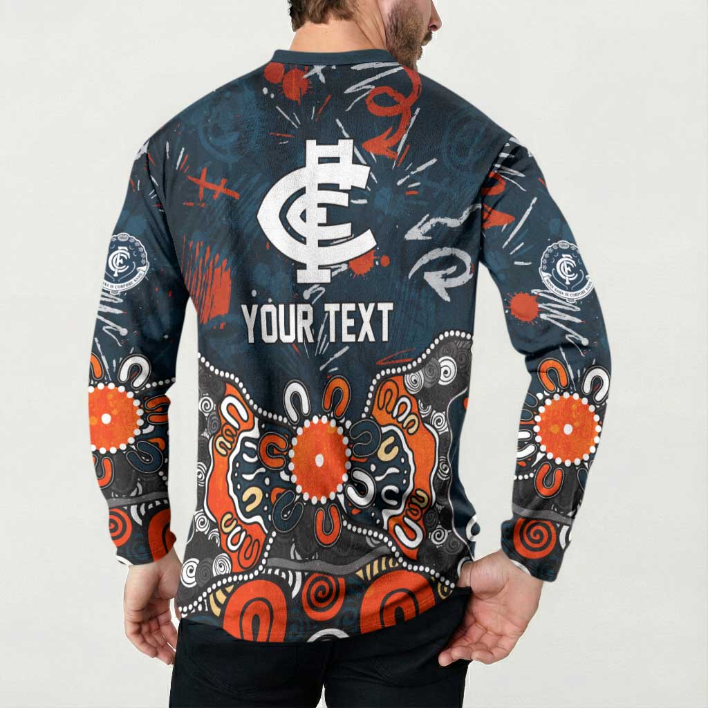 Personalized Carlton Blues Button Sweatshirt Aboriginal Dot Painting Graffiti Style