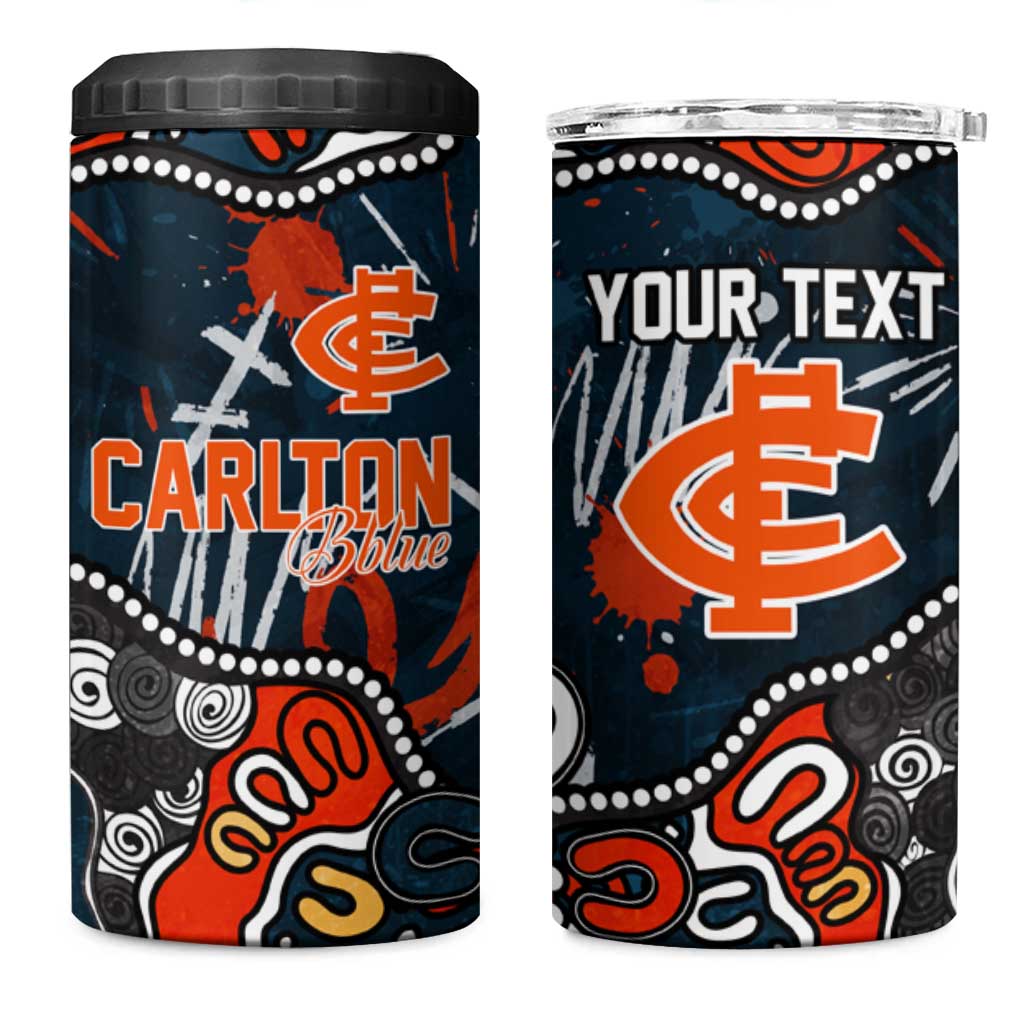 Personalized Carlton Blues 4 in 1 Can Cooler Tumbler Aboriginal Dot Painting Graffiti Style