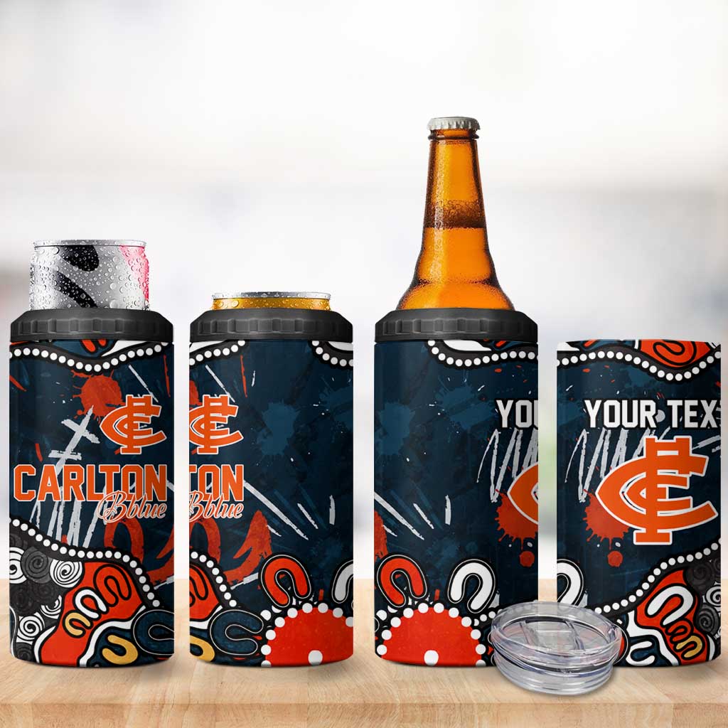 Personalized Carlton Blues 4 in 1 Can Cooler Tumbler Aboriginal Dot Painting Graffiti Style