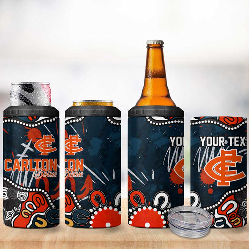 Personalized Carlton Blues 4 in 1 Can Cooler Tumbler Aboriginal Dot Painting Graffiti Style