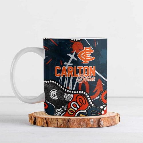 Personalized Carlton Blues Ceramic Mug Aboriginal Dot Painting Graffiti Style