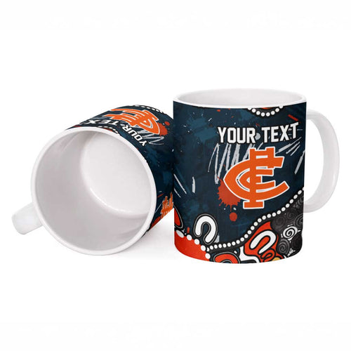 Personalized Carlton Blues Ceramic Mug Aboriginal Dot Painting Graffiti Style