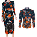 Personalized Carlton Blues Couples Matching Long Sleeve Bodycon Dress and Long Sleeve Button Shirt Aboriginal Dot Painting Graffiti Style
