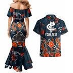 Personalized Carlton Blues Couples Matching Mermaid Dress and Hawaiian Shirt Aboriginal Dot Painting Graffiti Style