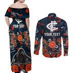 Personalized Carlton Blues Couples Matching Off Shoulder Maxi Dress and Long Sleeve Button Shirt Aboriginal Dot Painting Graffiti Style