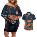Personalized Carlton Blues Couples Matching Off Shoulder Short Dress and Hawaiian Shirt Aboriginal Dot Painting Graffiti Style