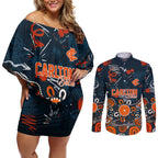 Personalized Carlton Blues Couples Matching Off Shoulder Short Dress and Long Sleeve Button Shirt Aboriginal Dot Painting Graffiti Style